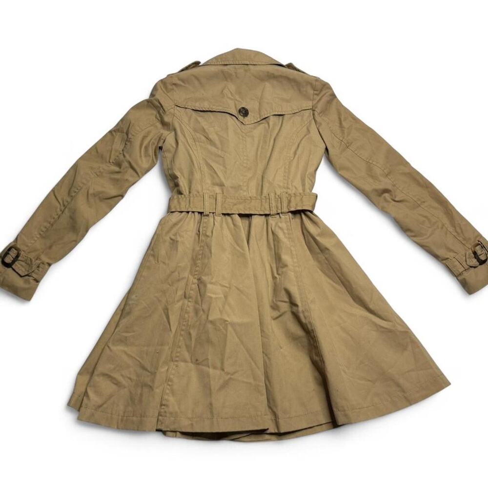 Trench Coat Khaki Button Detail Size (4) Small Going Out Special Occasion Coat - Picture 6 of 7